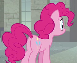 Size: 641x526 | Tagged: safe, screencap, character:pinkie pie, species:earth pony, species:pony, episode:the last laugh, g4, my little pony: friendship is magic, balloonbutt, butt, cropped, female, mare, plot, solo