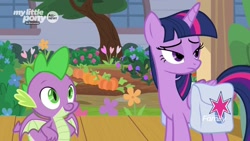 Size: 1920x1080 | Tagged: safe, screencap, character:spike, character:twilight sparkle, character:twilight sparkle (alicorn), species:alicorn, species:dragon, species:pony, episode:the point of no return, g4, my little pony: friendship is magic, flower, pumpkin, saddle bag, winged spike