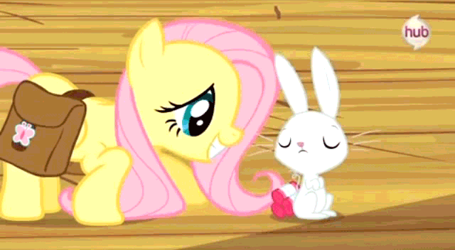 Size: 640x352 | Tagged: safe, screencap, character:angel bunny, character:fluttershy, character:opalescence, character:rarity, episode:just for sidekicks, g4, my little pony: friendship is magic, animated, hair curlers, hub logo
