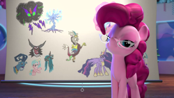 Size: 1280x720 | Tagged: safe, screencap, character:cozy glow, character:discord, character:grogar, character:king sombra, character:lord tirek, character:pinkie pie, character:princess celestia, character:queen chrysalis, character:rainbow dash, character:rarity, character:tree of harmony, character:twilight sparkle, character:twilight sparkle (alicorn), species:alicorn, species:pony, episode:the ending of the end, episode:the last problem, g4, my little pony: friendship is magic, 3d, chart, drawing, glasses, hello pinkie pie, looking at you, princess twilight 2.0, recap, solo, studio, tree of harmony