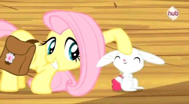 Size: 640x352 | Tagged: safe, screencap, character:angel bunny, character:fluttershy, episode:just for sidekicks, g4, my little pony: friendship is magic, animated, hub logo