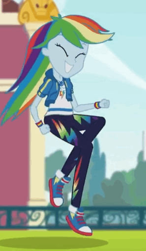 Size: 297x511 | Tagged: safe, screencap, character:rainbow dash, episode:stressed in show, g4, my little pony:equestria girls, animated, choose rainbow dash, choose your own ending (season 1), converse, cropped, cute, dashabetes, geode of super speed, gif, happy, magical geodes, majestic as fuck, shoes, smiling, sneakers, solo, stressed in show: rainbow dash