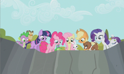 Size: 800x480 | Tagged: safe, screencap, character:angel bunny, character:applejack, character:fluttershy, character:gummy, character:opalescence, character:owlowiscious, character:pinkie pie, character:rarity, character:spike, character:twilight sparkle, character:winona, species:dragon, species:earth pony, species:pegasus, species:pony, species:unicorn, episode:may the best pet win, g4, my little pony: friendship is magic, female, male, mane seven, mare