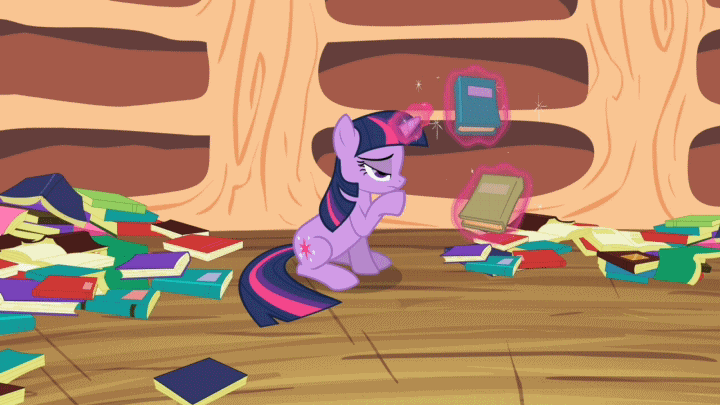 Size: 720x405 | Tagged: safe, screencap, character:rarity, character:twilight sparkle, species:pony, species:unicorn, episode:secret of my excess, g4, my little pony: friendship is magic, animated, book, duo, duo female, female, fire ruby, golden oaks library, happy, hopping, mare, pronking