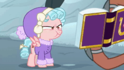 Size: 1024x576 | Tagged: safe, screencap, character:cozy glow, species:pegasus, species:pony, episode:frenemies, g4, my little pony: friendship is magic, animated, clothing, cozy glow is best facemaker, cozy glow is not amused, dubbing, friendship journal, german, mount everhoof, rusty bucket, snow, solo focus, sound, vulgar, webm, winter outfit, yelling