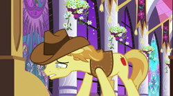 Size: 773x431 | Tagged: safe, screencap, character:braeburn, species:earth pony, species:pony, episode:the summer sun setback, g4, my little pony: friendship is magic, canterlot castle, castle, drained, frown, sad, solo
