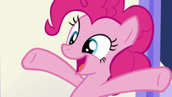 Size: 1920x1080 | Tagged: safe, screencap, character:pinkie pie, species:earth pony, species:pony, episode:the last laugh, g4, my little pony: friendship is magic, cute, diapinkes, female, mare, open mouth, solo, underhoof