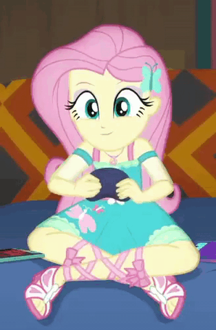 Size: 314x480 | Tagged: safe, screencap, character:fluttershy, episode:game stream, g4, my little pony:equestria girls, animated, animation error, blep, controller, cropped, crossed legs, cute, eyeshadow, feet, female, gamershy, geode of fauna, gif, magical geodes, makeup, mlem, playing video games, sandals, shyabetes, silly, smugshy, solo, tongue out