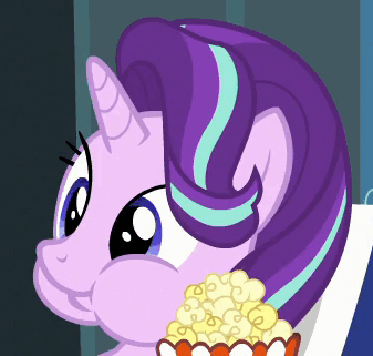 Size: 337x321 | Tagged: safe, screencap, character:starlight glimmer, species:pony, species:unicorn, episode:the crystalling, g4, my little pony: friendship is magic, animated, aweeg*, bust, chewing, cropped, cute, eating, food, gif, glimmerbetes, popcorn, portrait, solo