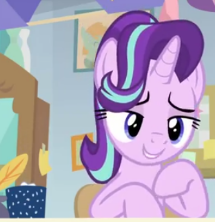 Size: 215x222 | Tagged: safe, screencap, character:starlight glimmer, species:pony, species:unicorn, episode:marks for effort, g4, my little pony: friendship is magic, chocolate, cropped, food, hot chocolate, marshmallows, raised eyebrow, raised hoof, sitting, smiling, solo, starlight's office