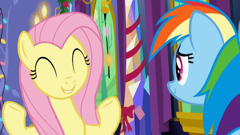Size: 800x450 | Tagged: safe, screencap, character:applejack, character:discord, character:fluttershy, character:pinkie pie, character:princess cadance, character:princess flurry heart, character:rainbow dash, character:rarity, character:shining armor, character:spike, character:twilight sparkle, character:twilight sparkle (alicorn), species:alicorn, species:draconequus, species:dragon, species:earth pony, species:pegasus, species:pony, species:unicorn, episode:best gift ever, g4, my little pony: friendship is magic, animated, christmas, christmas tree, cute, eating, female, food, gif, holiday, male, mane seven, mane six, mare, present, pudding, puddinghead's pudding, sitting, stallion, tree, twilight's castle, winged spike, winterchilla, winterzilla