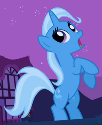 Size: 400x492 | Tagged: safe, screencap, character:trixie, species:pony, species:unicorn, episode:boast busters, g4, my little pony: friendship is magic, bipedal, cropped, female, mare, open mouth, raised hoof, solo