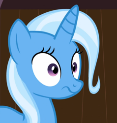 Size: 670x703 | Tagged: safe, screencap, character:trixie, species:pony, species:unicorn, episode:boast busters, g4, my little pony: friendship is magic, :s, cropped, female, mare, shrunken pupils, solo, wavy mouth