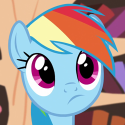 Size: 700x700 | Tagged: safe, screencap, character:rainbow dash, species:pegasus, species:pony, episode:testing testing 1-2-3, g4, my little pony: friendship is magic, close-up, cropped, cute, dashabetes, female, golden oaks library, mare, solo