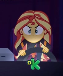 Size: 620x754 | Tagged: safe, screencap, character:sunset shimmer, equestria girls:sunset's backstage pass, g4, my little pony:equestria girls, angry, cropped, discovery kids, driving, solo