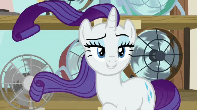 Size: 656x368 | Tagged: safe, screencap, character:rarity, species:pony, species:unicorn, episode:it isn't the mane thing about you, g4, my little pony: friendship is magic, animated, female, gif, mare, mr breezy, season 7, solo, windswept hair, windswept mane, windswept tail