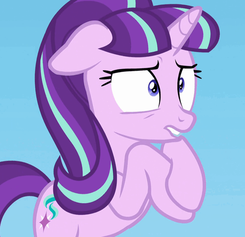 Size: 501x486 | Tagged: safe, screencap, character:starlight glimmer, species:pony, species:unicorn, episode:the cutie re-mark, animated, bipedal, cropped, female, floppy ears, gif, head shake, loop, mare, s5 starlight, solo