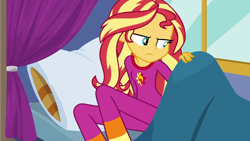 Size: 1920x1080 | Tagged: safe, screencap, character:sunset shimmer, equestria girls:sunset's backstage pass, g4, my little pony:equestria girls, clothing, pajamas, solo