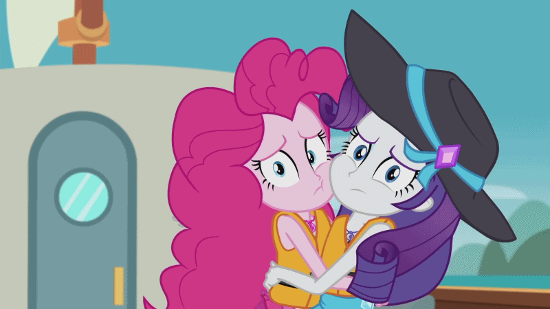 Size: 800x450 | Tagged: safe, screencap, character:pinkie pie, character:rarity, episode:the salty sails, g4, my little pony:equestria girls, animated, gif, lifejacket