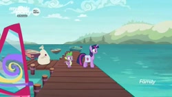 Size: 1920x1080 | Tagged: safe, screencap, character:spike, character:twilight sparkle, character:twilight sparkle (alicorn), species:alicorn, species:dragon, species:pony, episode:the point of no return, g4, my little pony: friendship is magic, bag, pier, saddle bag, winged spike