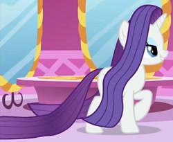 Size: 639x525 | Tagged: safe, screencap, character:rarity, species:pony, species:unicorn, episode:rarity's biggest fan, cropped, female, lidded eyes, long hair, long tail, loose hair, mare, solo