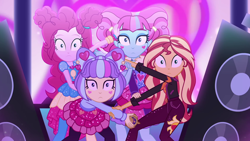 Size: 1920x1080 | Tagged: safe, screencap, character:kiwi lollipop, character:pinkie pie, character:sunset shimmer, character:supernova zap, equestria girls:sunset's backstage pass, g4, my little pony:equestria girls, female, k-lo, kiwi lollipop, looking at you, postcrush, staring at you, su-z, supernova zap, time twirler, wide eyes