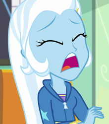 Size: 634x720 | Tagged: safe, screencap, character:trixie, episode:a little birdie told me, g4, my little pony:equestria girls, cropped, eyes closed, female, open mouth, solo