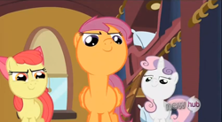 Size: 852x471 | Tagged: safe, screencap, character:apple bloom, character:scootaloo, character:sweetie belle, species:pegasus, species:pony, episode:just for sidekicks, g4, my little pony: friendship is magic, faec