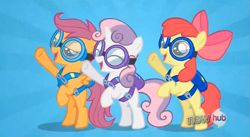 Size: 849x465 | Tagged: safe, screencap, character:apple bloom, character:scootaloo, character:sweetie belle, species:pegasus, species:pony, episode:just for sidekicks, g4, my little pony: friendship is magic, cutie mark crusaders, cutie mark crusading, skydiving