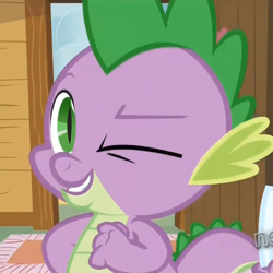 Size: 467x467 | Tagged: safe, screencap, character:spike, species:dragon, episode:just for sidekicks, g4, my little pony: friendship is magic, cropped, male, season 3, solo, wink