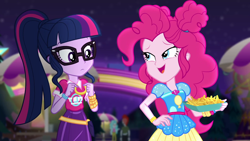 Size: 1920x1080 | Tagged: safe, screencap, character:paisley, character:pinkie pie, character:twilight sparkle, character:twilight sparkle (scitwi), species:eqg human, equestria girls:sunset's backstage pass, g4, my little pony:equestria girls, background human, crimson napalm, geode of sugar bombs, glasses, magical geodes, music festival outfit