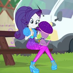 Size: 720x720 | Tagged: safe, screencap, character:rarity, character:spike, character:spike (dog), species:dog, equestria girls:sunset's backstage pass, g4, my little pony:equestria girls, cropped, cute, female, male, raribetes