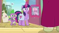 Size: 1920x1080 | Tagged: safe, screencap, character:dusty pages, character:spike, character:twilight sparkle, character:twilight sparkle (alicorn), species:alicorn, species:dragon, species:pony, episode:the point of no return, g4, my little pony: friendship is magic, 3:, bag, magic, photo, saddle bag, winged spike