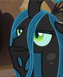 Size: 772x940 | Tagged: safe, screencap, character:queen chrysalis, species:changeling, episode:frenemies, g4, my little pony: friendship is magic, bored, cropped, queen chrysalis is not amused, solo, unamused