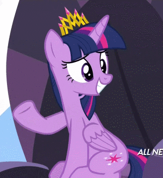 Size: 325x355 | Tagged: safe, screencap, character:twilight sparkle, character:twilight sparkle (alicorn), species:alicorn, species:pony, episode:equestria games, g4, my little pony: friendship is magic, all new, animated, awkward smile, cropped, crown, cute, jewelry, new crown, regalia, sitting, smile and wave, solo, text, twiabetes, waving