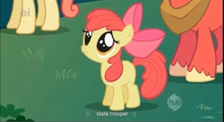 Size: 1593x869 | Tagged: safe, screencap, character:apple bloom, character:big mcintosh, species:earth pony, species:pony, image macro, male, meme, stallion, youtube caption, youtube link