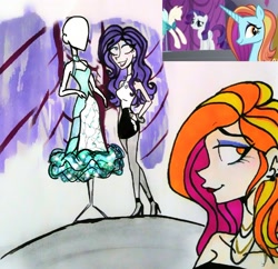 Size: 1998x1931 | Tagged: safe, artist:citi, screencap, character:rarity, character:sassy saddles, species:human, episode:canterlot boutique, g4, my little pony: friendship is magic, clothing, dress, duo, hand on hip, humanized, mannequin, princess dress, scene interpretation, screencap reference, traditional art