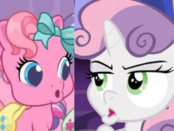 Size: 480x360 | Tagged: safe, screencap, character:sweetie belle, species:pony, species:unicorn, episode:growing up is hard to do, g4, my little pony: friendship is magic, newborn cuties, duckface, female