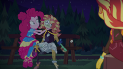 Size: 1920x1080 | Tagged: safe, screencap, character:pinkie pie, character:sunset shimmer, equestria girls:sunset's backstage pass, g4, my little pony:equestria girls, dummy, shoes, sneakers