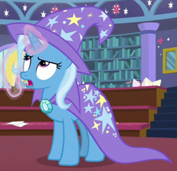 Size: 546x526 | Tagged: safe, screencap, character:trixie, episode:a matter of principals, g4, my little pony: friendship is magic, banana, bananaphone, cropped, food, school of friendship, solo