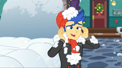 Size: 1280x720 | Tagged: safe, screencap, character:flash sentry, equestria girls:holidays unwrapped, g4, my little pony:equestria girls, clothing, hat, male, scarf, snow