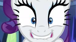 Size: 2048x1134 | Tagged: safe, screencap, character:rarity, species:pony, species:unicorn, episode:made in manehattan, g4, my little pony: friendship is magic, close-up, female, horn, lip bite, looking at you, mare, rapeface, solo