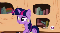 Size: 1280x720 | Tagged: safe, screencap, character:spike, character:twilight sparkle, character:twilight sparkle (alicorn), species:alicorn, species:dragon, species:pony, episode:twilight time, g4, my little pony: friendship is magic, all new, animated, applesauce, blueprint, book, bookshelf, chips, flower, food, frustrated, golden oaks library, hub logo, hubble, lifting, nachos, oh come on, scooter, scroll, sound, text, the hub, tired, webm, yelling