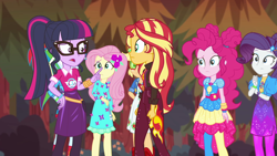 Size: 1920x1080 | Tagged: safe, screencap, character:applejack, character:fluttershy, character:pinkie pie, character:rainbow dash, character:rarity, character:sunset shimmer, character:twilight sparkle, character:twilight sparkle (scitwi), species:eqg human, equestria girls:sunset's backstage pass, g4, my little pony:equestria girls, geode of shielding, humane five, humane seven, humane six, magical geodes, music festival outfit