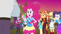 Size: 1920x1080 | Tagged: safe, screencap, character:applejack, character:fluttershy, character:pinkie pie, character:rainbow dash, character:rarity, character:sunset shimmer, character:twilight sparkle, character:twilight sparkle (scitwi), species:eqg human, equestria girls:sunset's backstage pass, g4, my little pony:equestria girls, humane five, humane seven, humane six, max steele, music festival outfit
