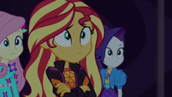 Size: 1920x1080 | Tagged: safe, screencap, character:fluttershy, character:rarity, character:sunset shimmer, equestria girls:sunset's backstage pass, g4, my little pony:equestria girls, music festival outfit