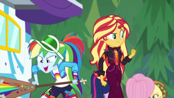 Size: 1920x1080 | Tagged: safe, screencap, character:applejack, character:fluttershy, character:rainbow dash, character:sunset shimmer, character:twilight sparkle, character:twilight sparkle (scitwi), species:eqg human, equestria girls:sunset's backstage pass, g4, my little pony:equestria girls, geode of empathy, geode of super speed, impending doom, magical geodes, music festival outfit