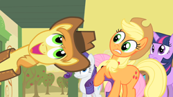 Size: 1280x720 | Tagged: safe, screencap, character:applejack, character:braeburn, character:fluttershy, character:rarity, character:twilight sparkle, species:earth pony, species:pegasus, species:pony, species:unicorn, episode:over a barrel, g4, my little pony: friendship is magic