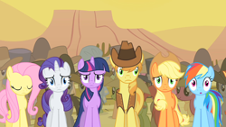 Size: 1280x720 | Tagged: safe, screencap, character:applejack, character:braeburn, character:fluttershy, character:rainbow dash, character:rarity, character:twilight sparkle, episode:over a barrel, g4, my little pony: friendship is magic