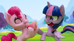 Size: 1280x720 | Tagged: safe, screencap, character:pinkie pie, character:twilight sparkle, character:twilight sparkle (alicorn), species:alicorn, species:earth pony, species:pony, g4.5, my little pony: stop motion short, my little pony:pony life, drinking, eyes closed, faec, panic, potion, potion party, stop motion, twilighting